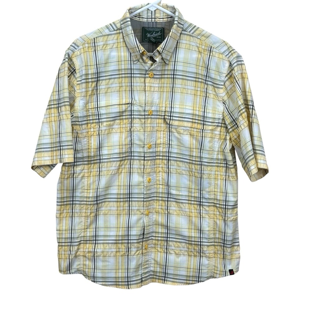 Woolrich Men's Catalyst Vented Hiking Fishing Shirt M Yellow Plaid Short Sleeve